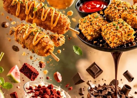 Chicken popsicles and cheesy garlic bread squares from the savouries collection